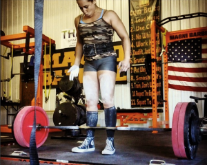 Right before deadlifting 350 x 2. I have been known to freeze up during this period--see every single meet video from my lifting career. 
